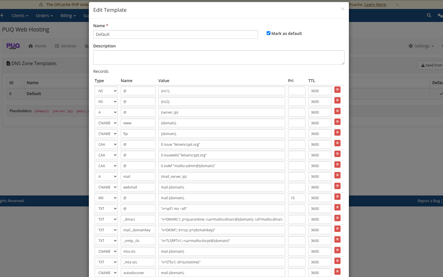 DNS zone template editor