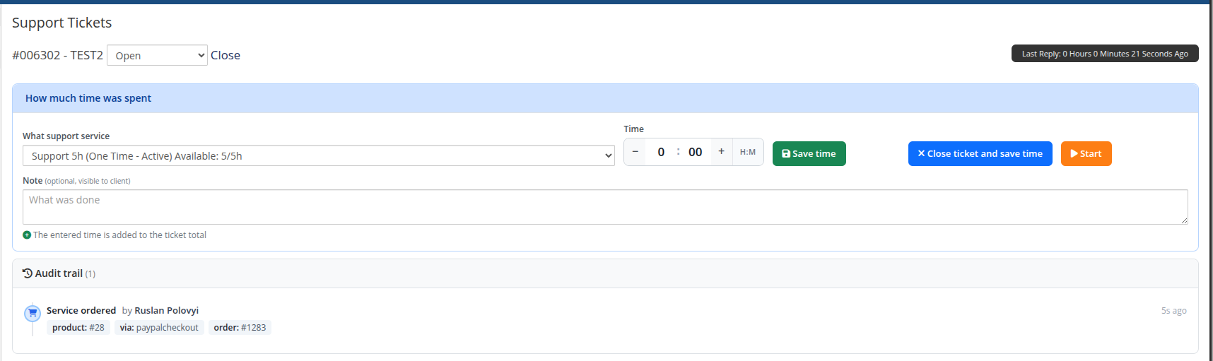 Ticket time-logging form