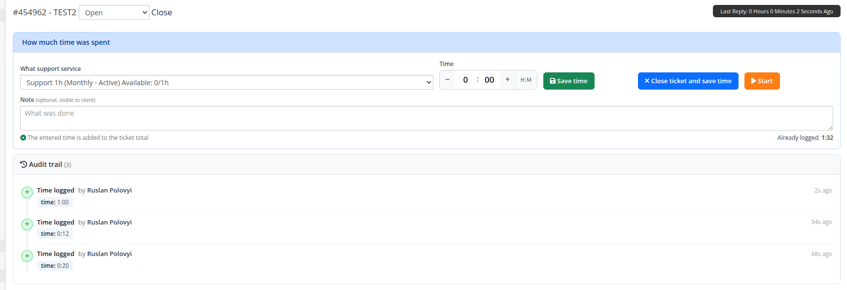 Time form with audit trail