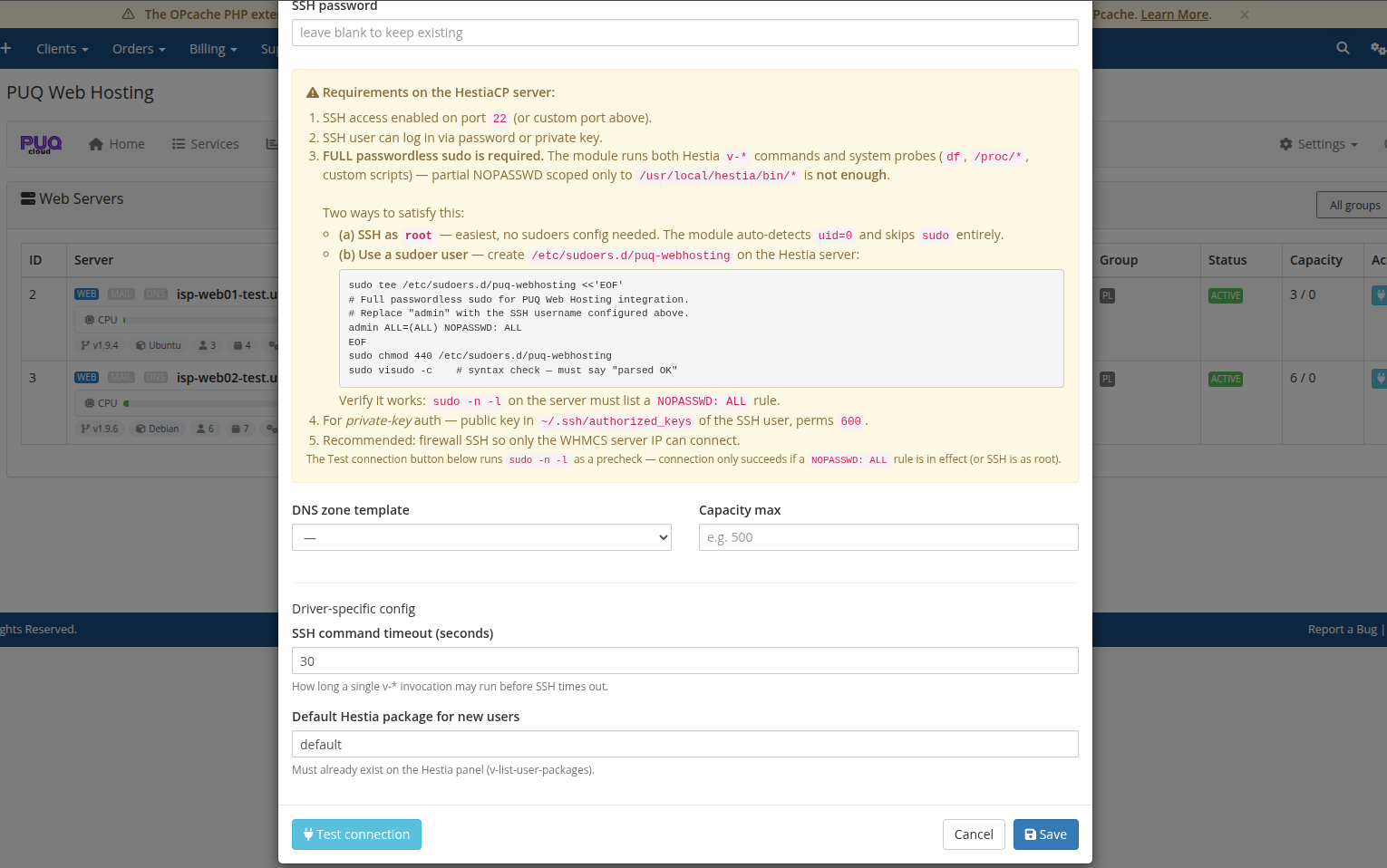 Edit server — package + template