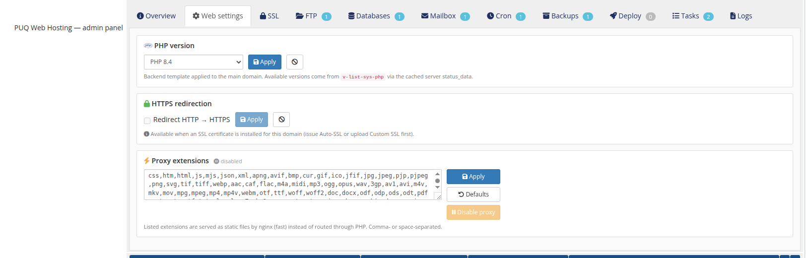 Web settings