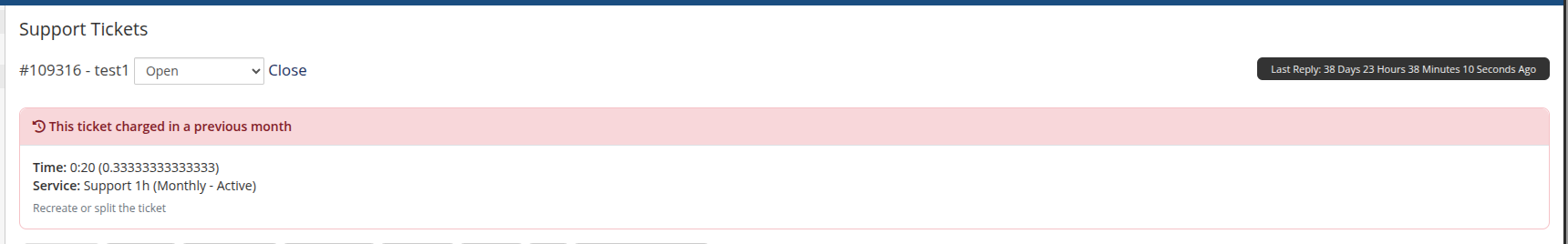 Ticket charged in a previous month
