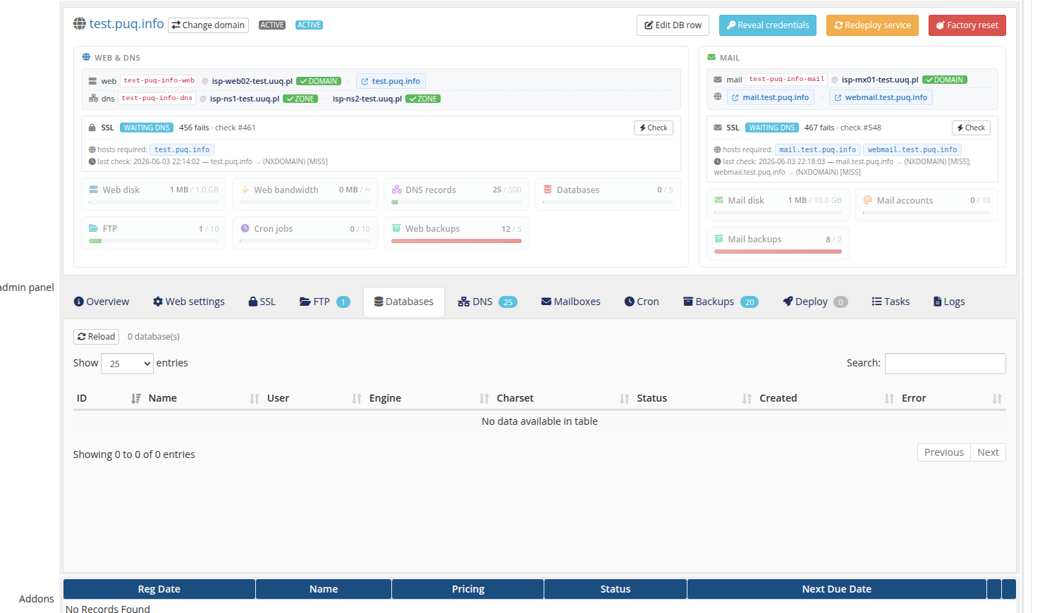 Split service — web/mail/dns identities