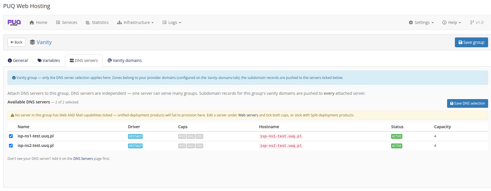 Vanity group — DNS servers
