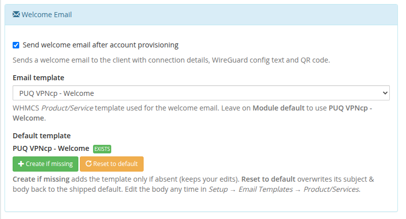 Welcome Email settings