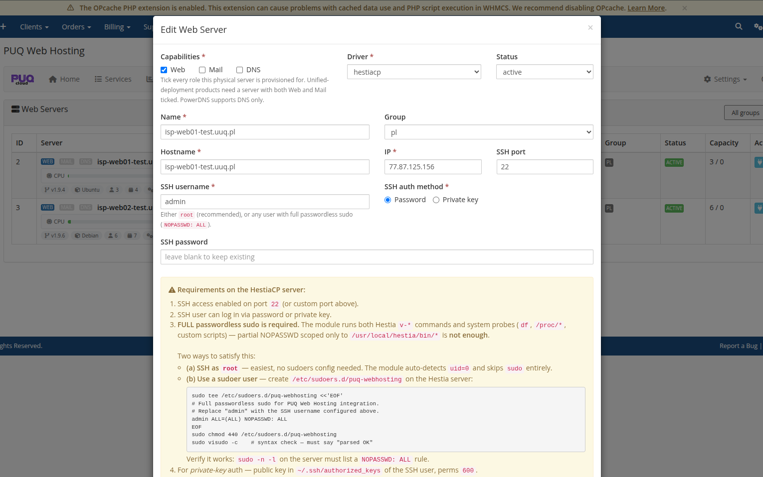 Server capabilities Web/Mail/DNS