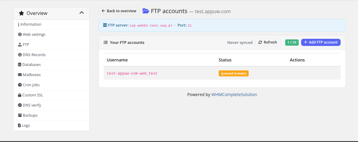 FTP account queued