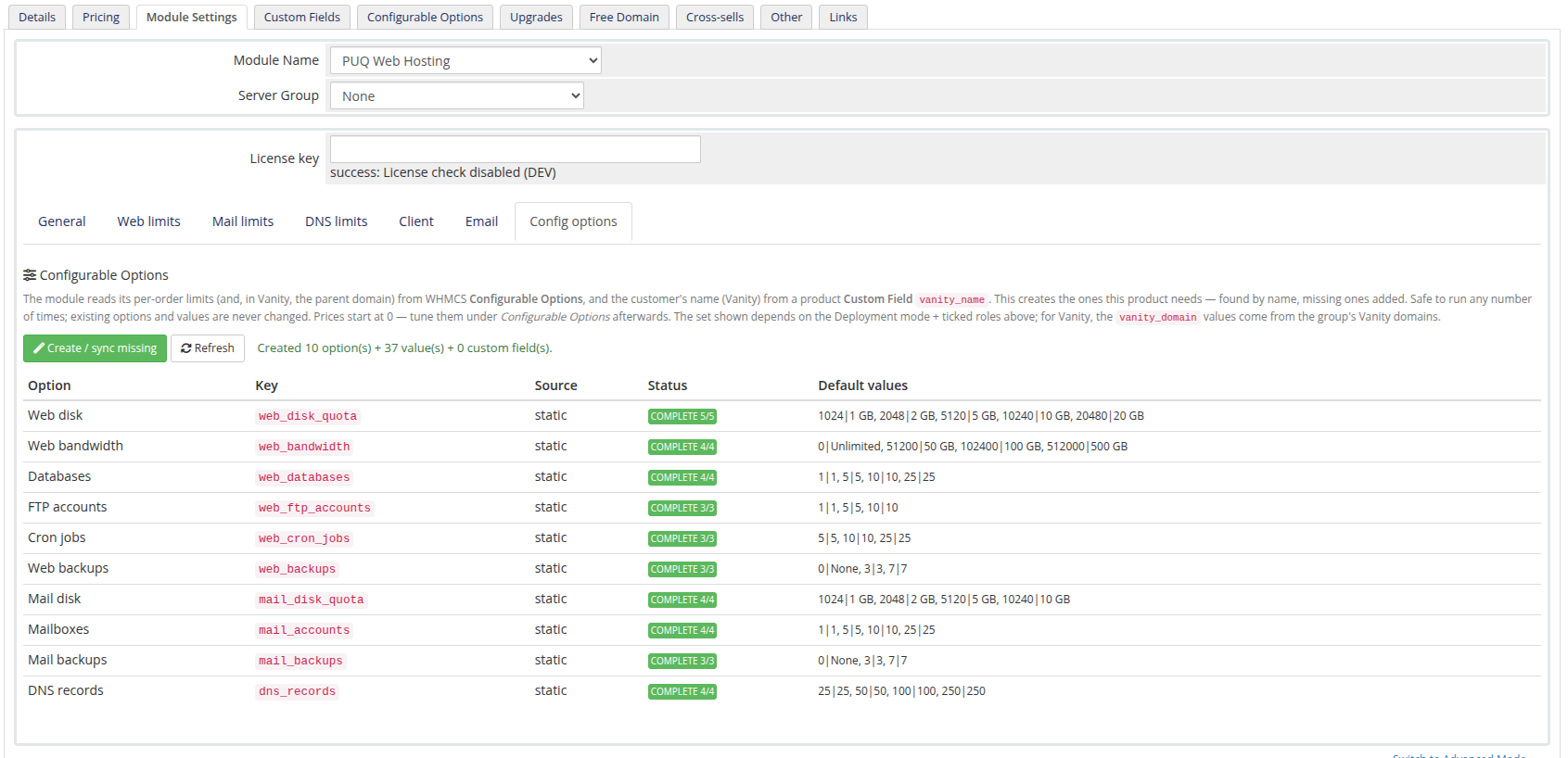Config options — complete