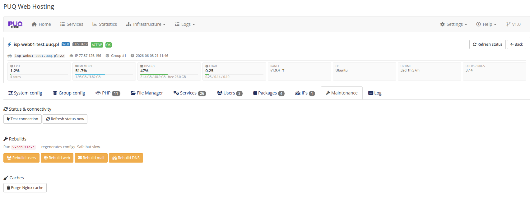 Server Actions — maintenance