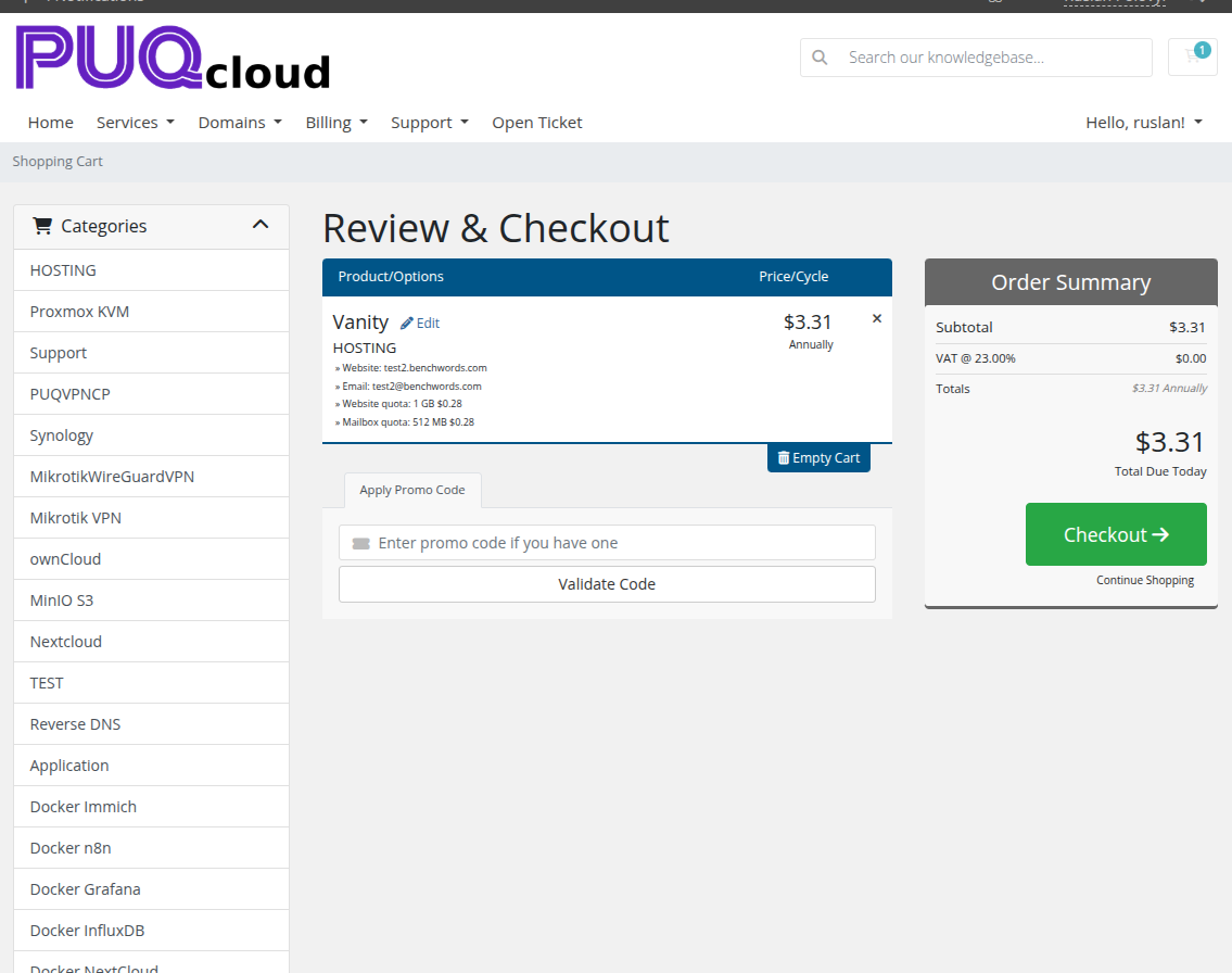 Widget — lands on WHMCS checkout
