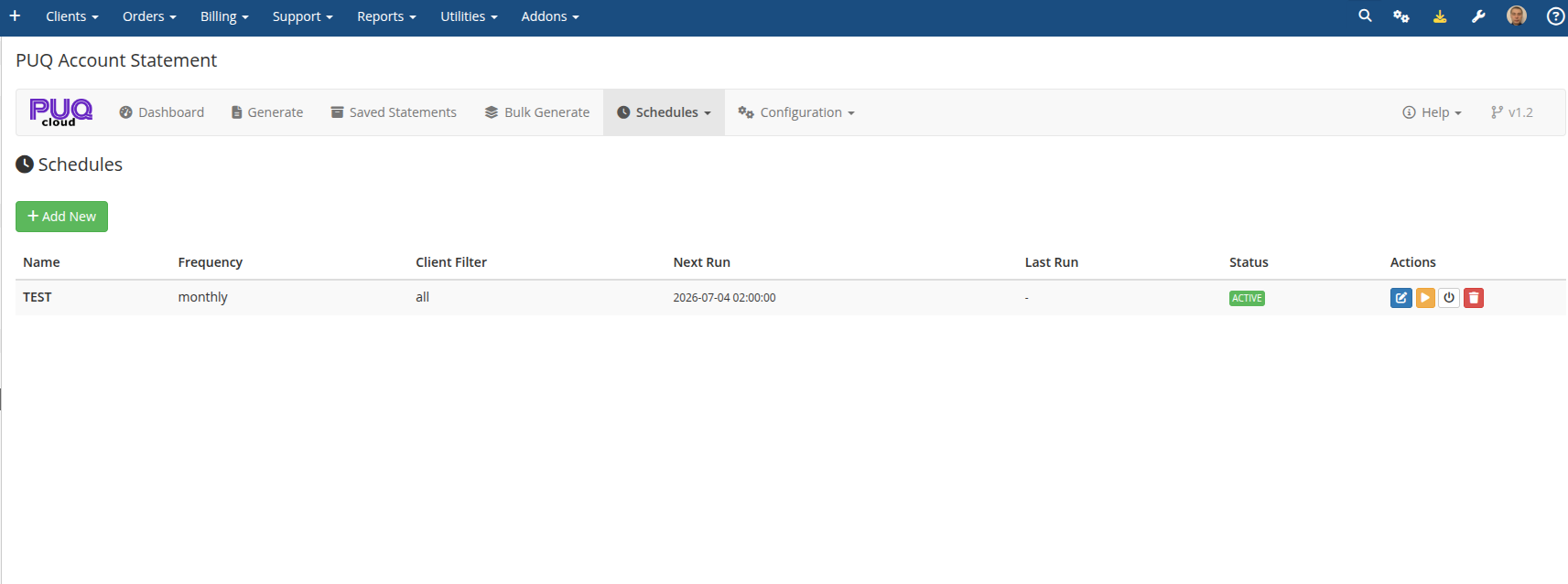 Schedules — list of configured schedules