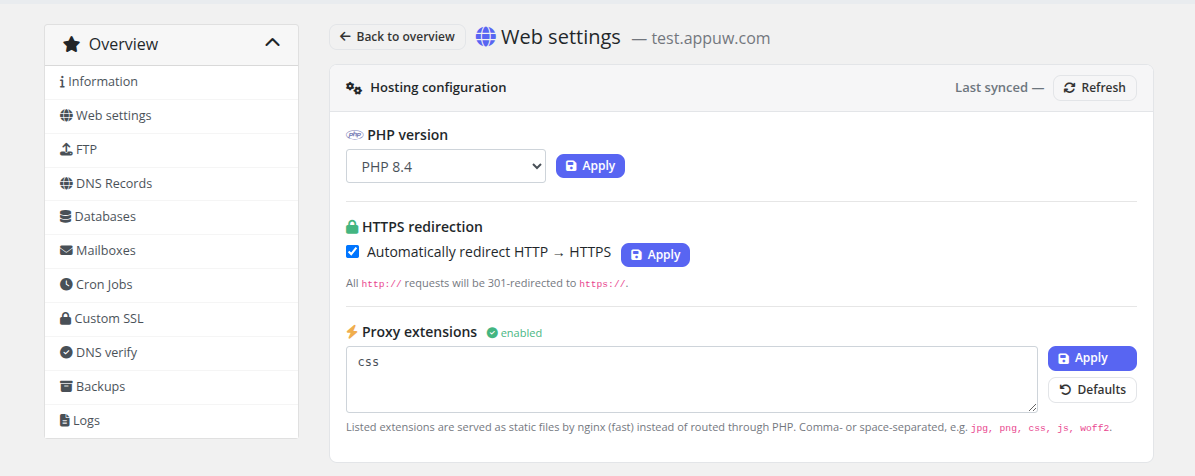 Web settings