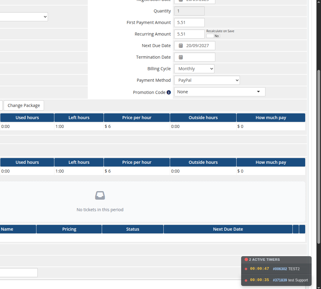 Service page with no tickets logged yet