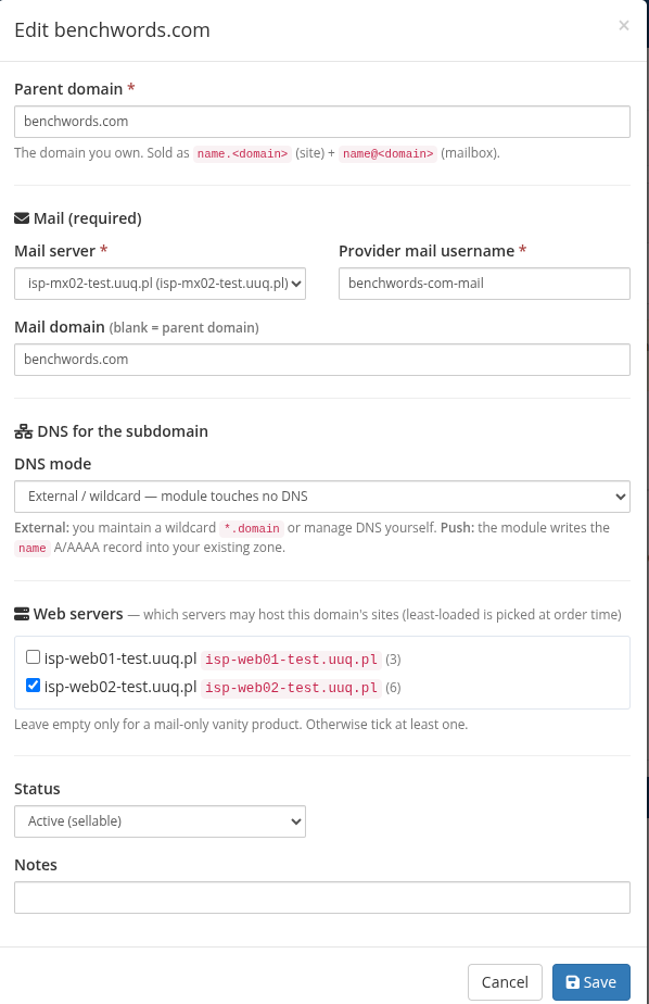 Edit vanity parent domain