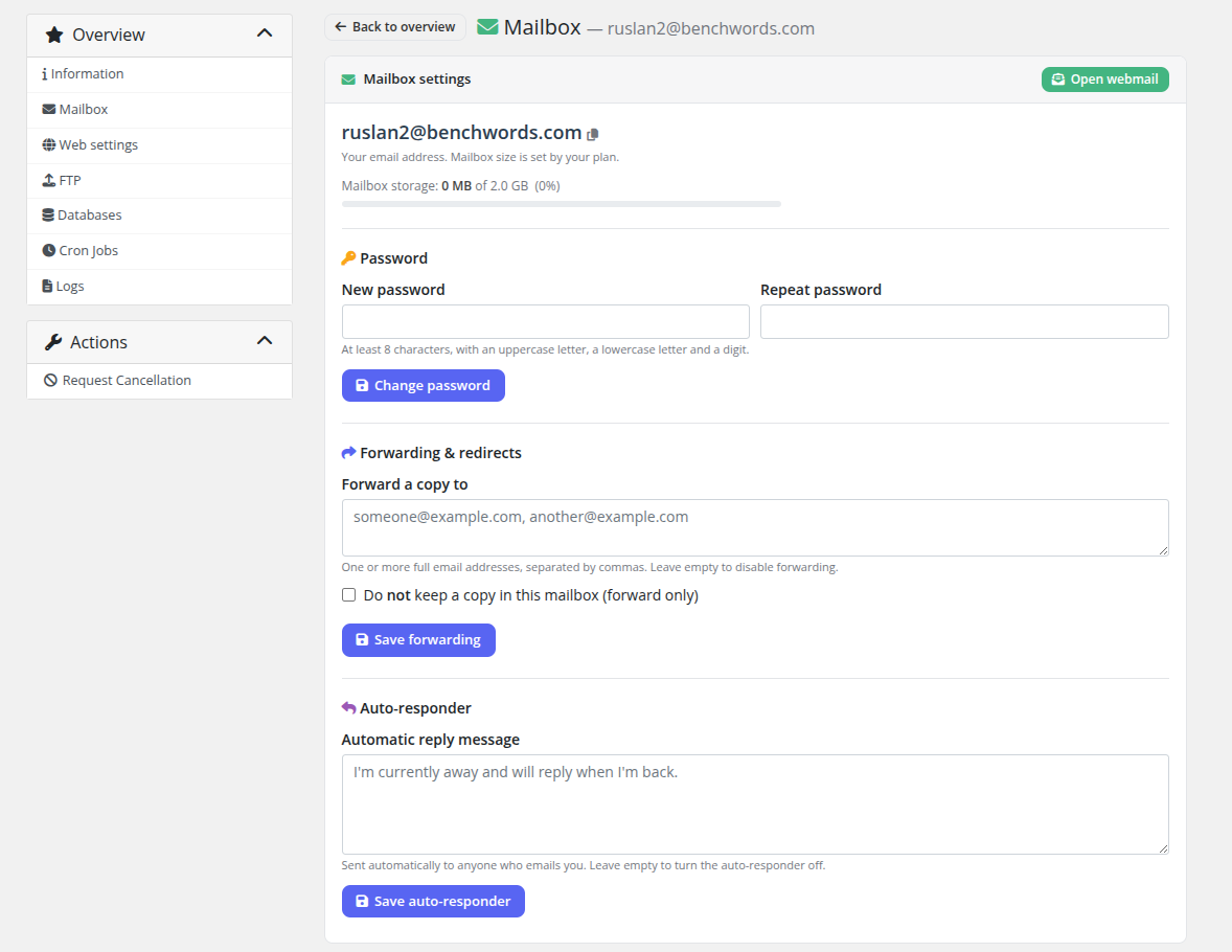 Vanity mailbox settings