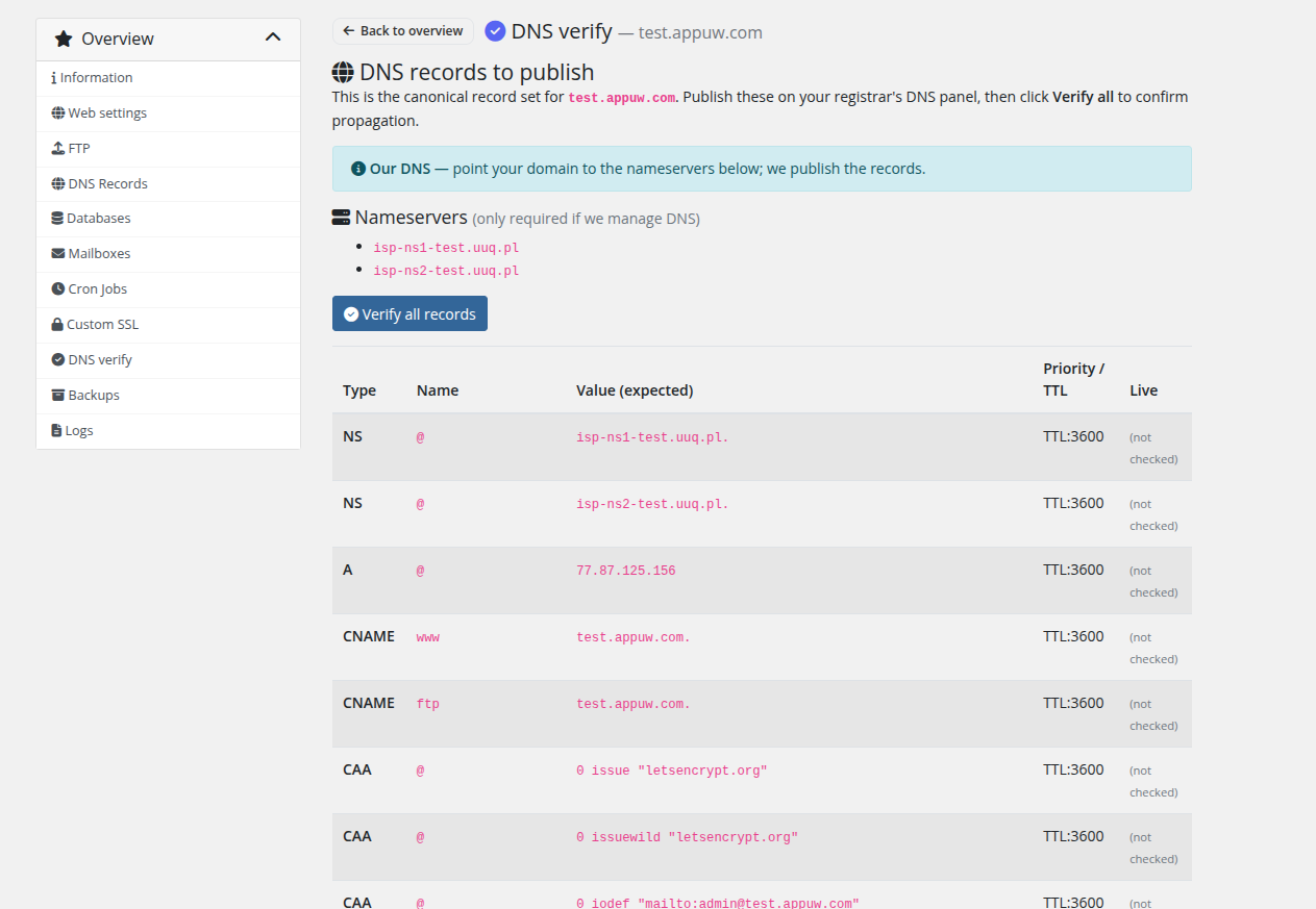 Verify DNS
