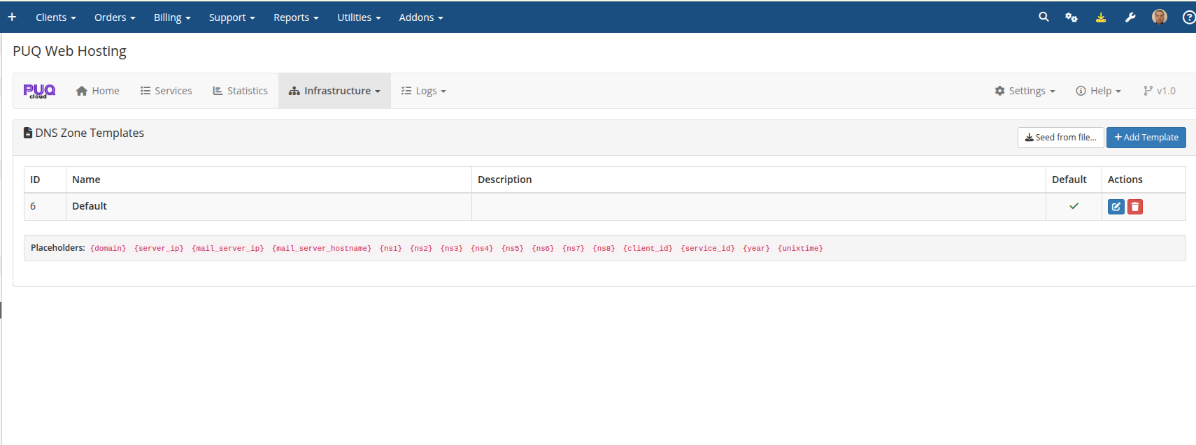 DNS zone templates