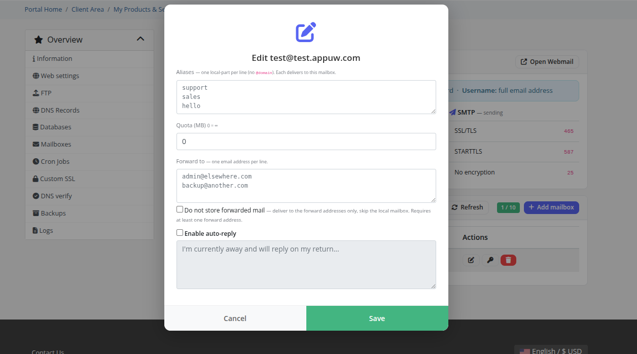 Edit mailbox