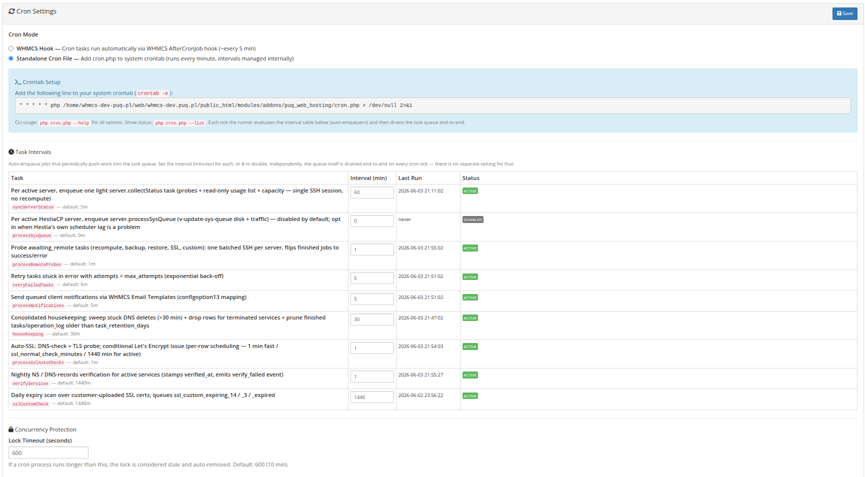 Settings — Cron