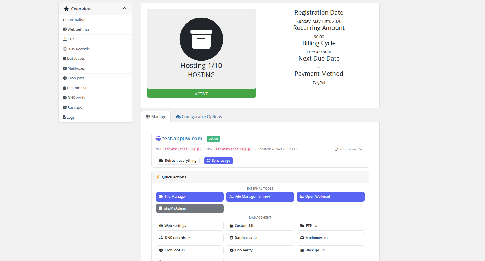Client dashboard — overview