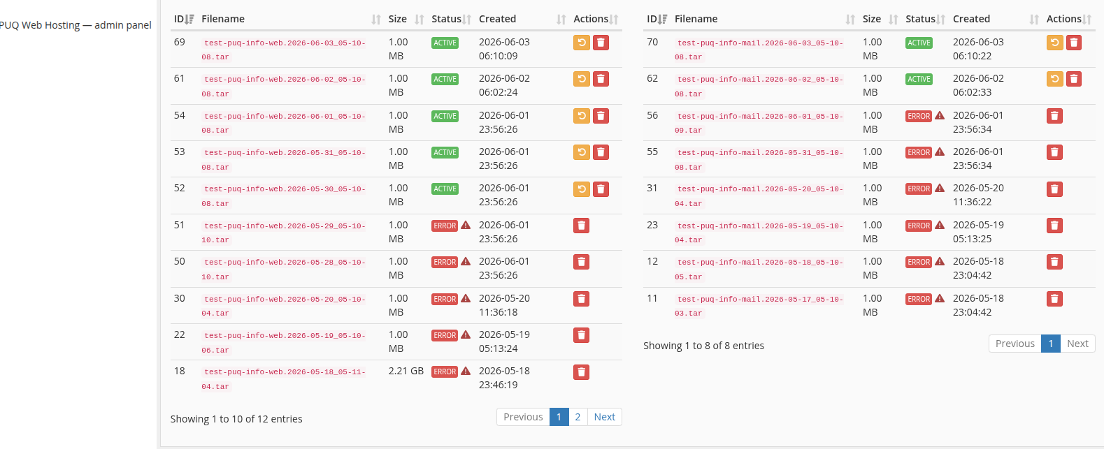 Backups with errors
