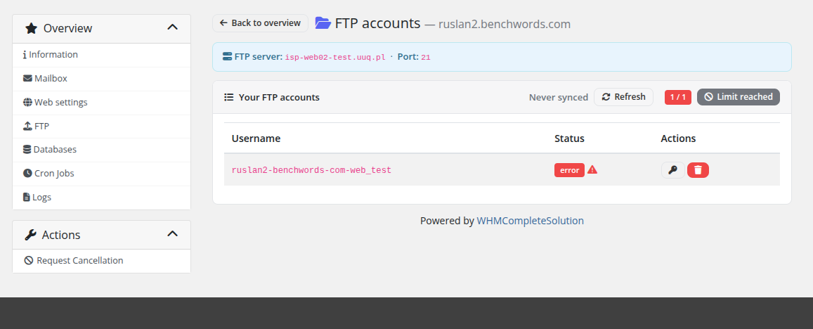 Vanity FTP error