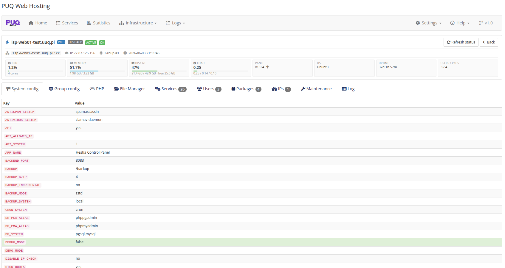 Server Actions — system config