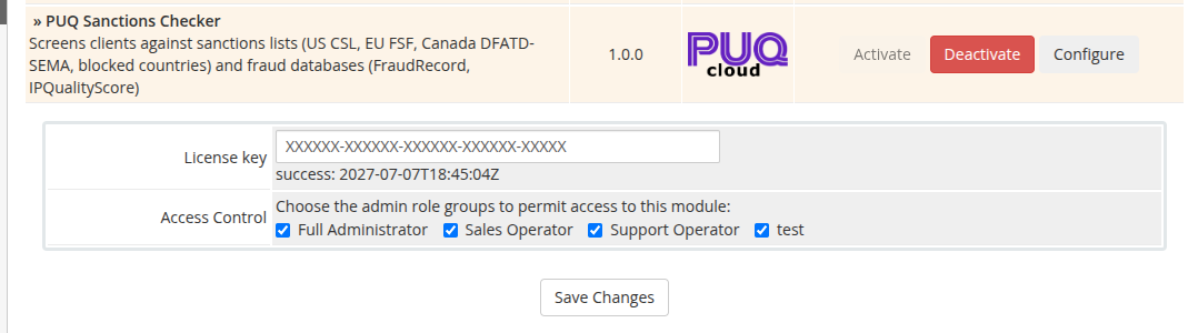 Addon activation — license key and access control
