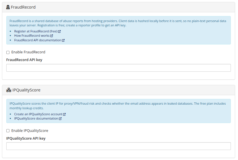 FraudRecord and IPQualityScore — registration links and API keys