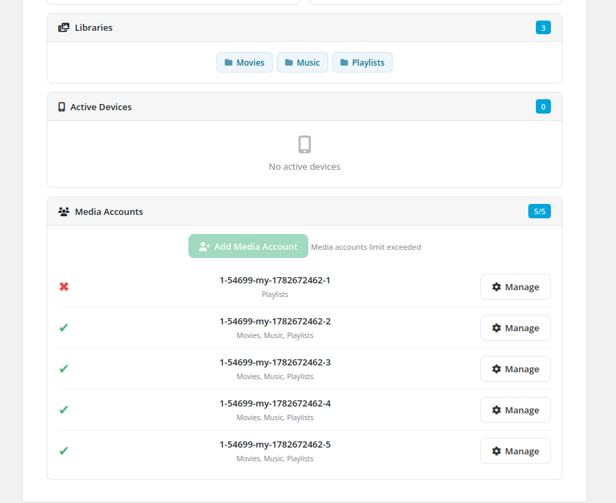 Media Accounts in the client area