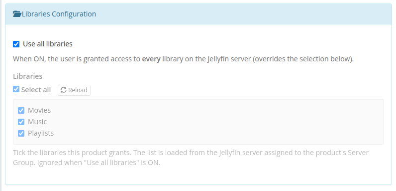 Libraries — dynamic checkbox picker