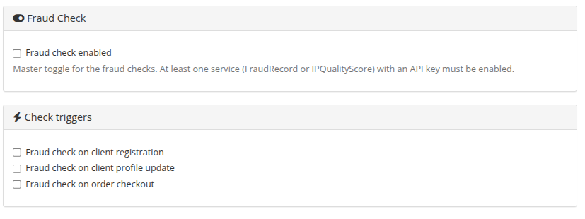 Fraud check master toggle and its own triggers