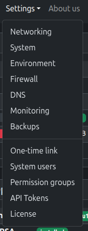 Settings menu