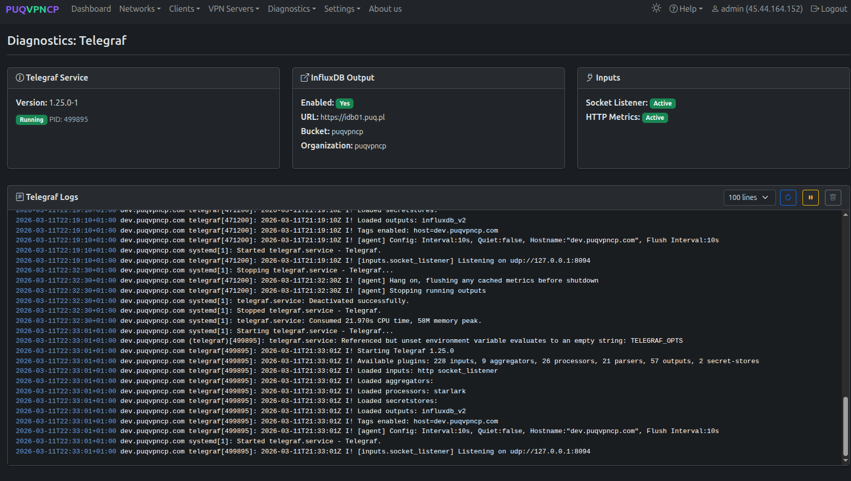 Diagnostics: Telegraf