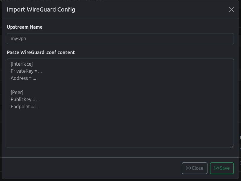 Import config