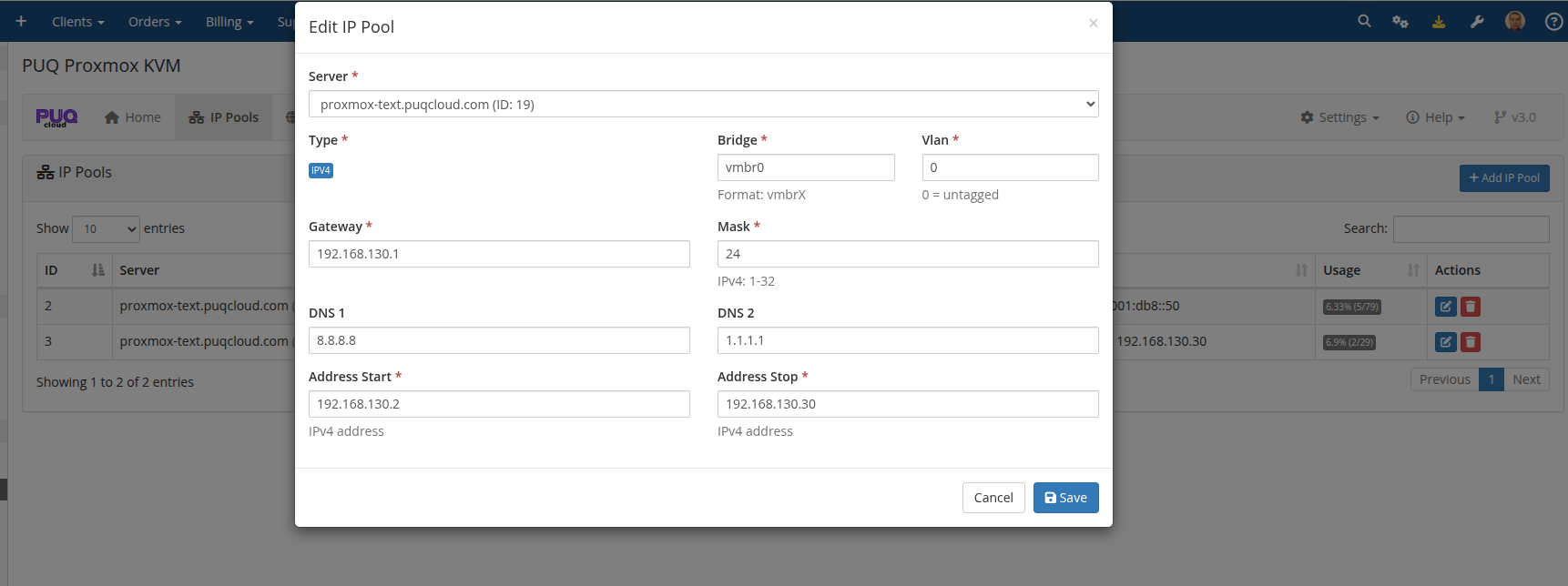 Edit IP Pool modal
