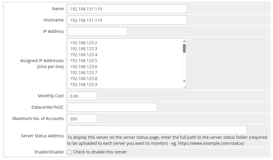 WHMCS Server - Assigned IP Addresses