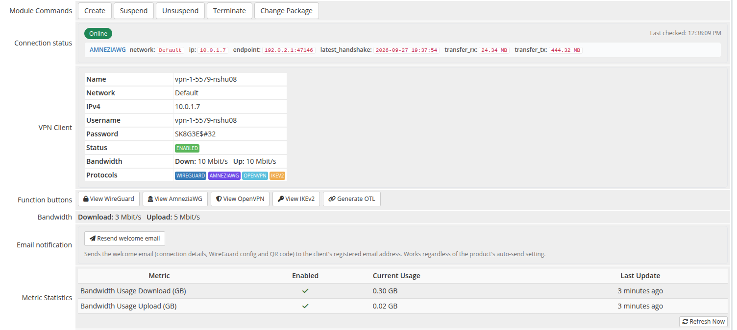 Connection status + VPN Client