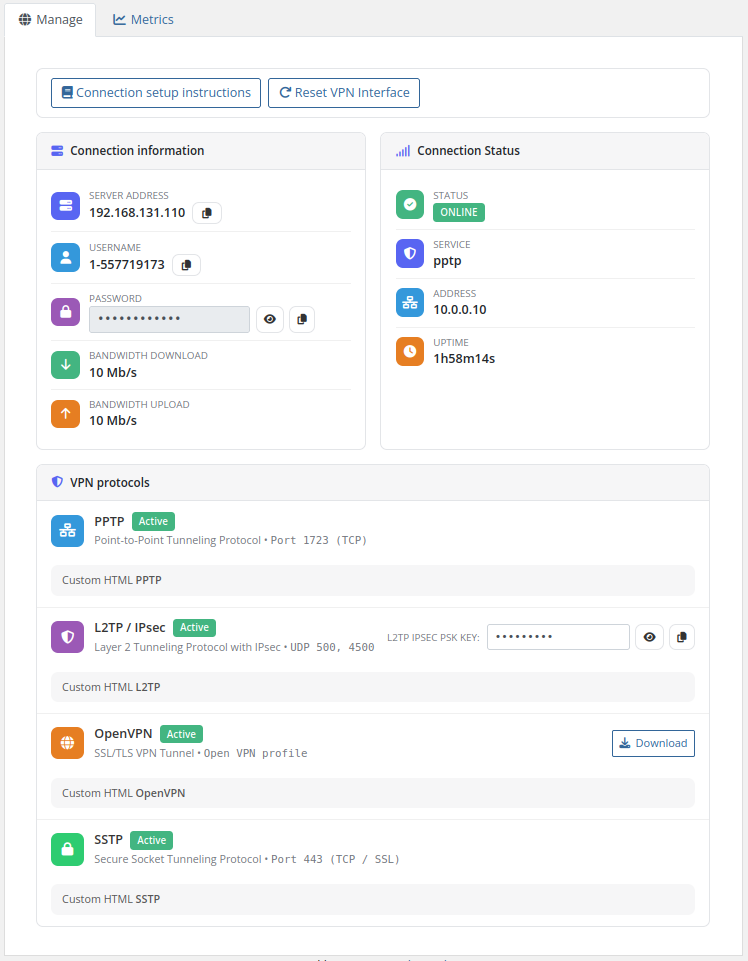 Client area home screen