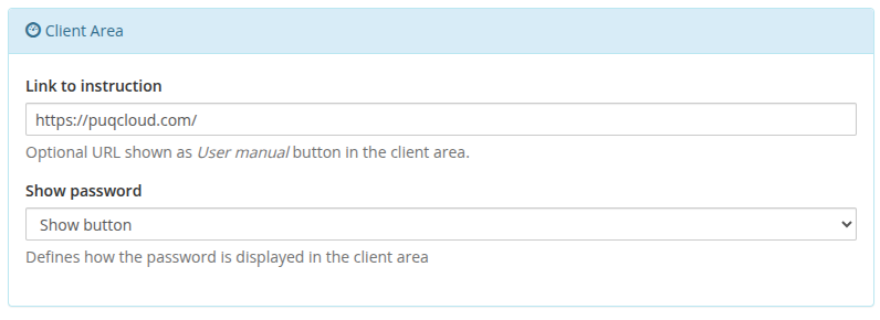 Client Area — link to instruction
