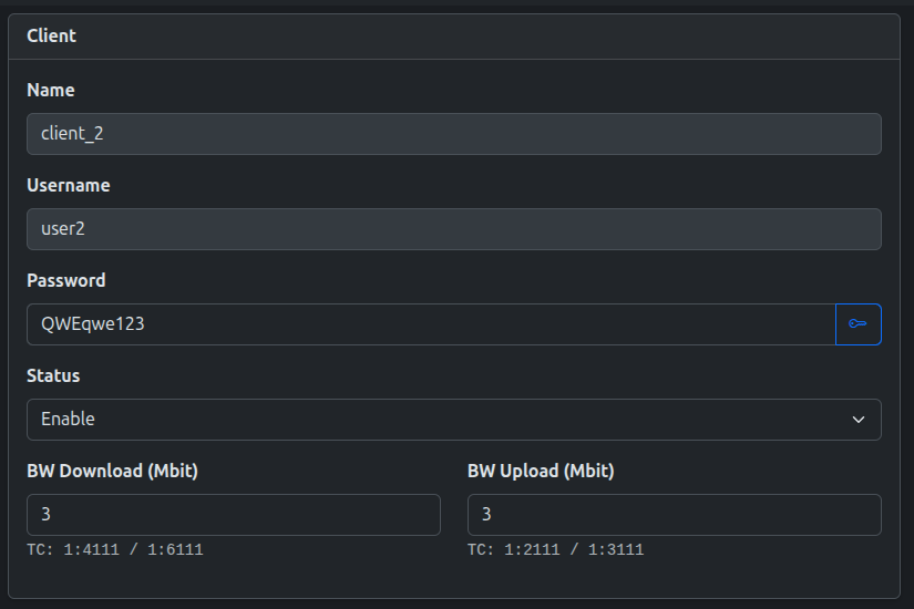 Client bandwidth and TC classids