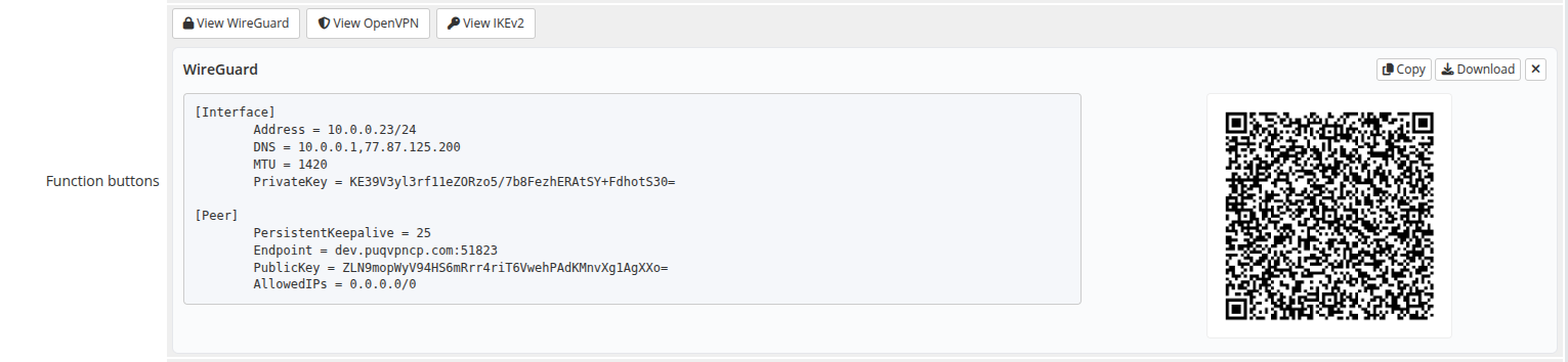 WireGuard view in admin