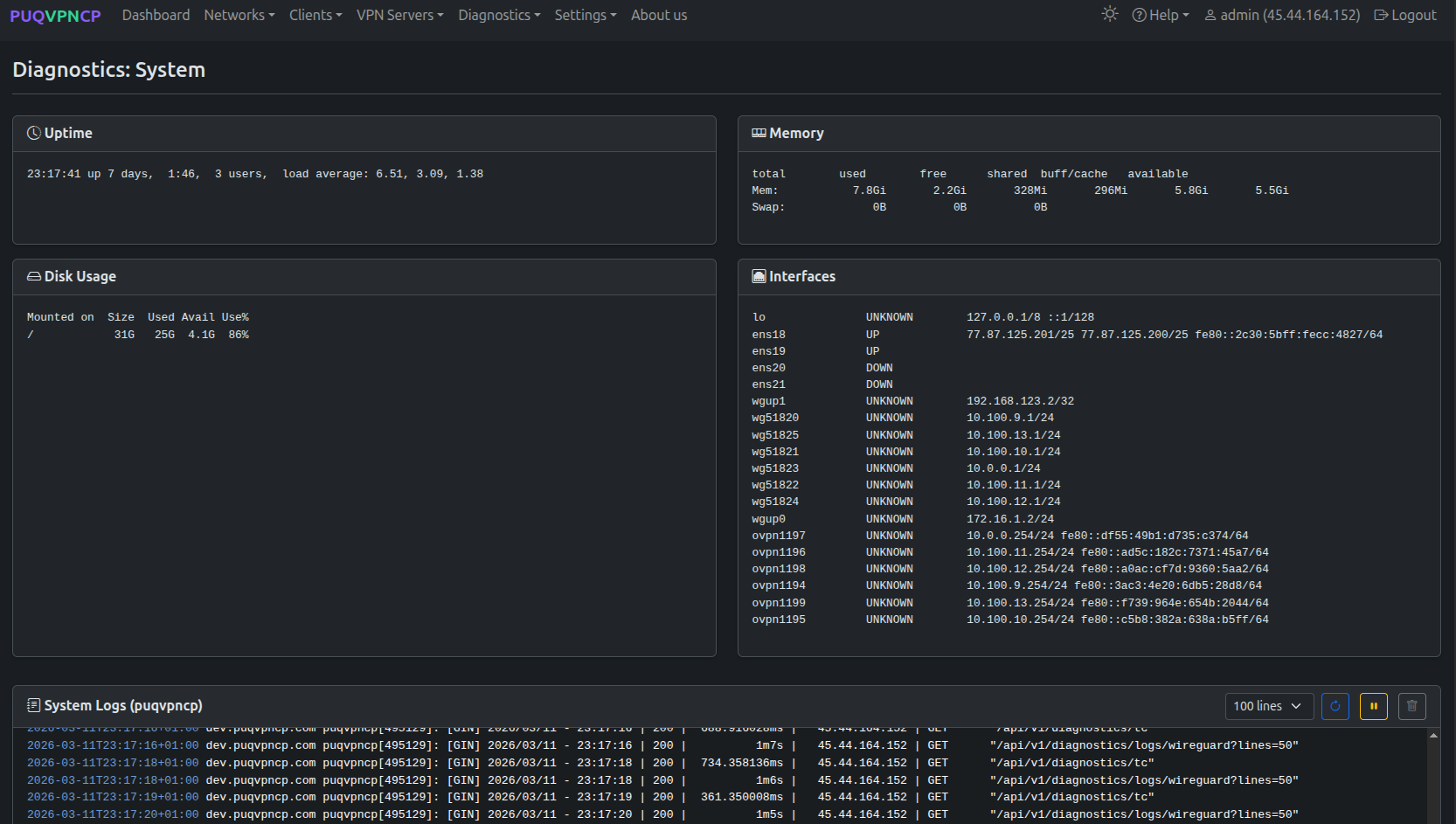 Diagnostics: System
