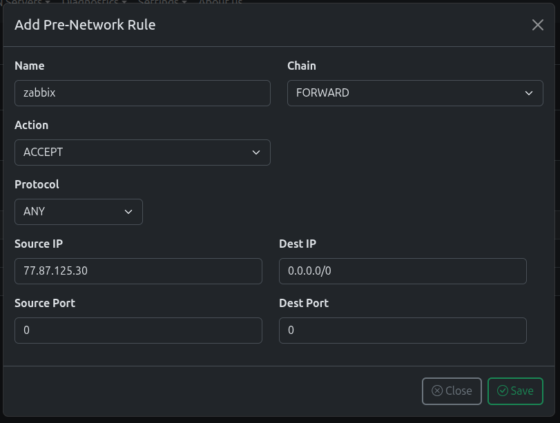 Add pre-network rule
