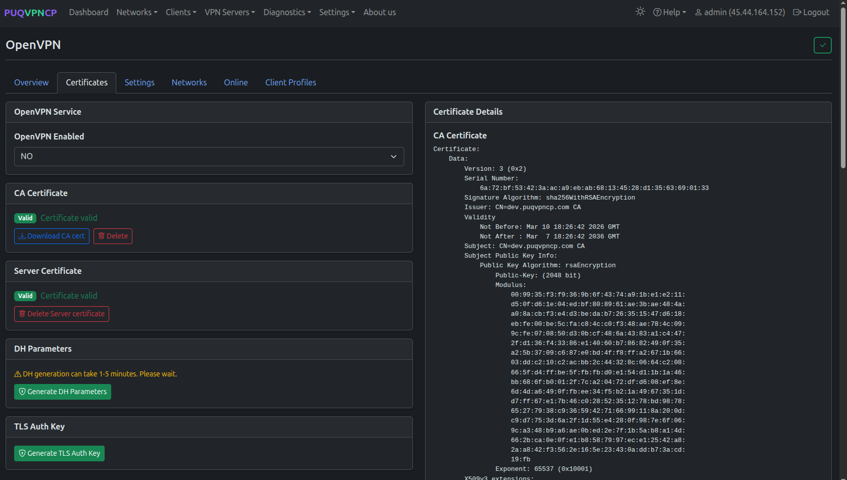 Certificates — DH generating