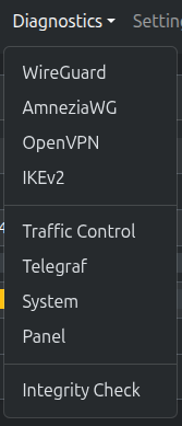 Diagnostics menu