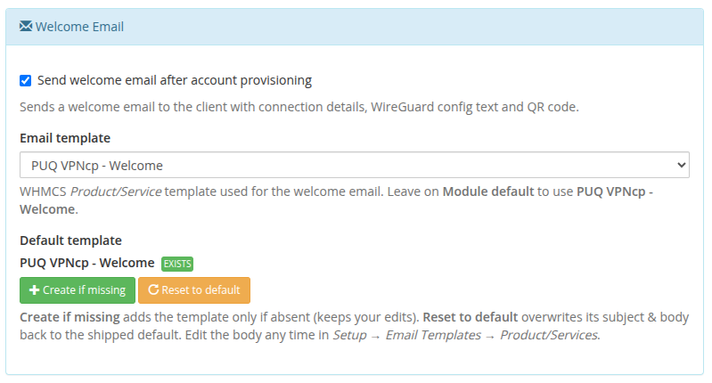 Welcome Email settings