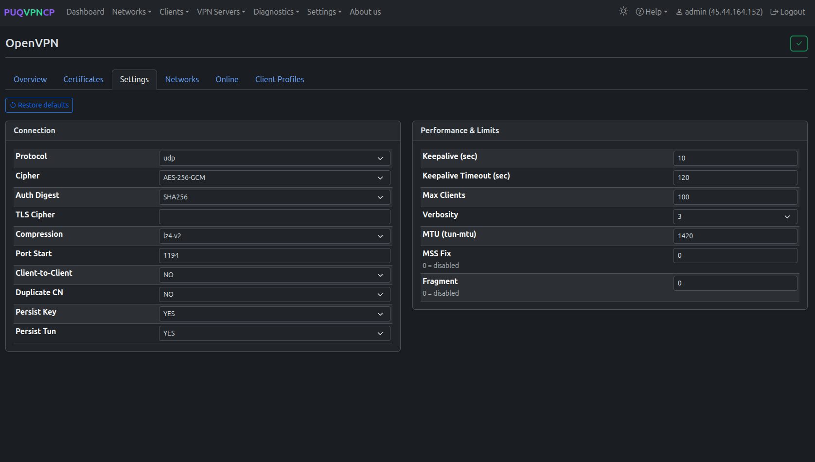 OpenVPN settings