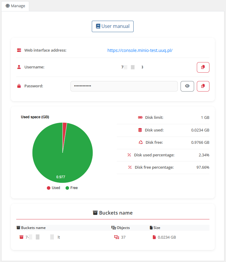 Client area home screen