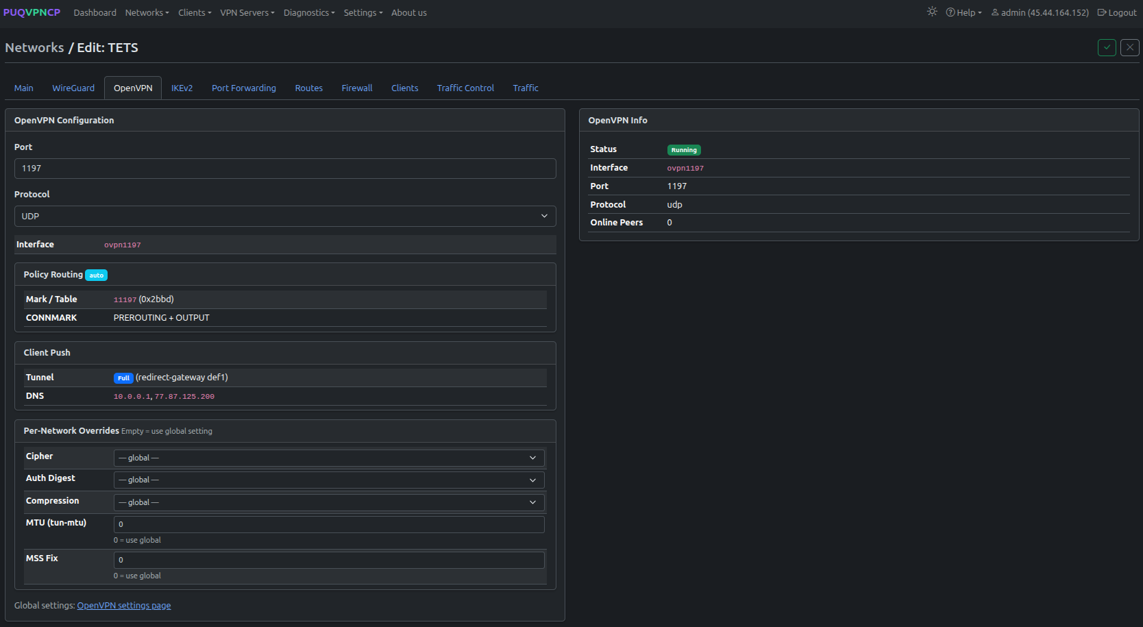 Network edit — OpenVPN